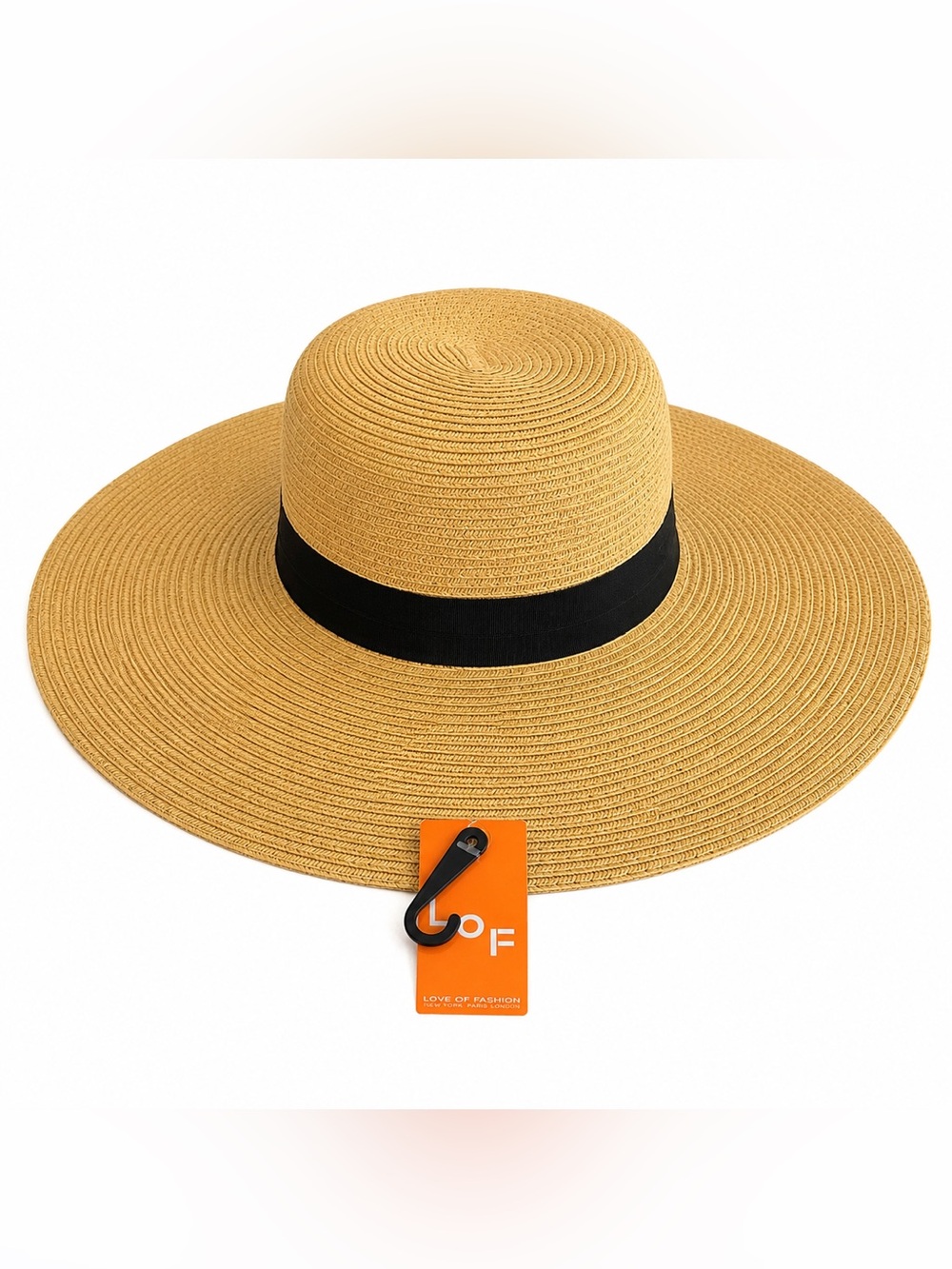 Bride Tribe Wide Brim Straw Sun Hat One Size Tan Black Ribbon Beach Resort NWT - Picture 4 of 9